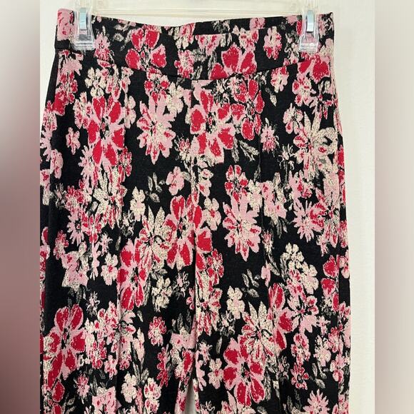 Free People Knit Floral Gabardine Wide Leg Pants 70s Hippie psychedelic - Picture 3 of 9